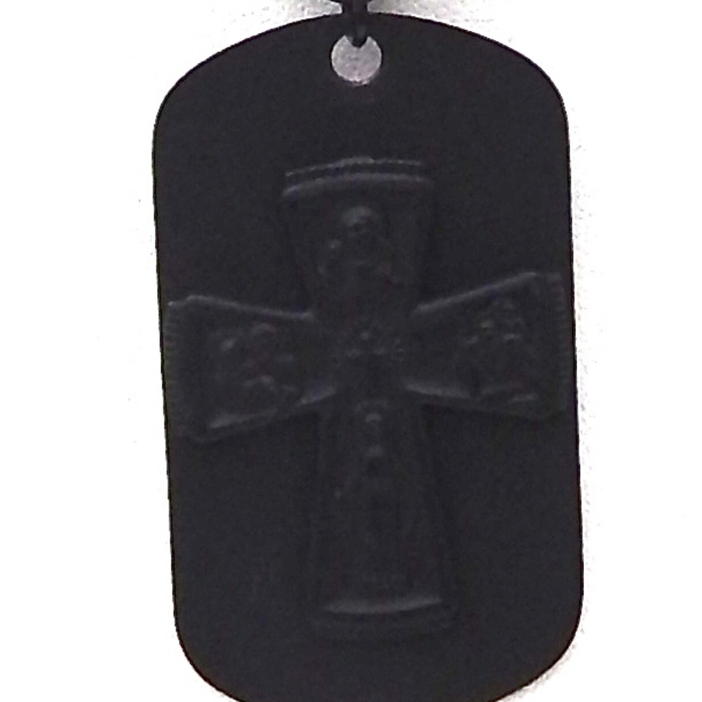 FLAT BLACK CROSS DOG TAG WITH CHAIN SHOWS